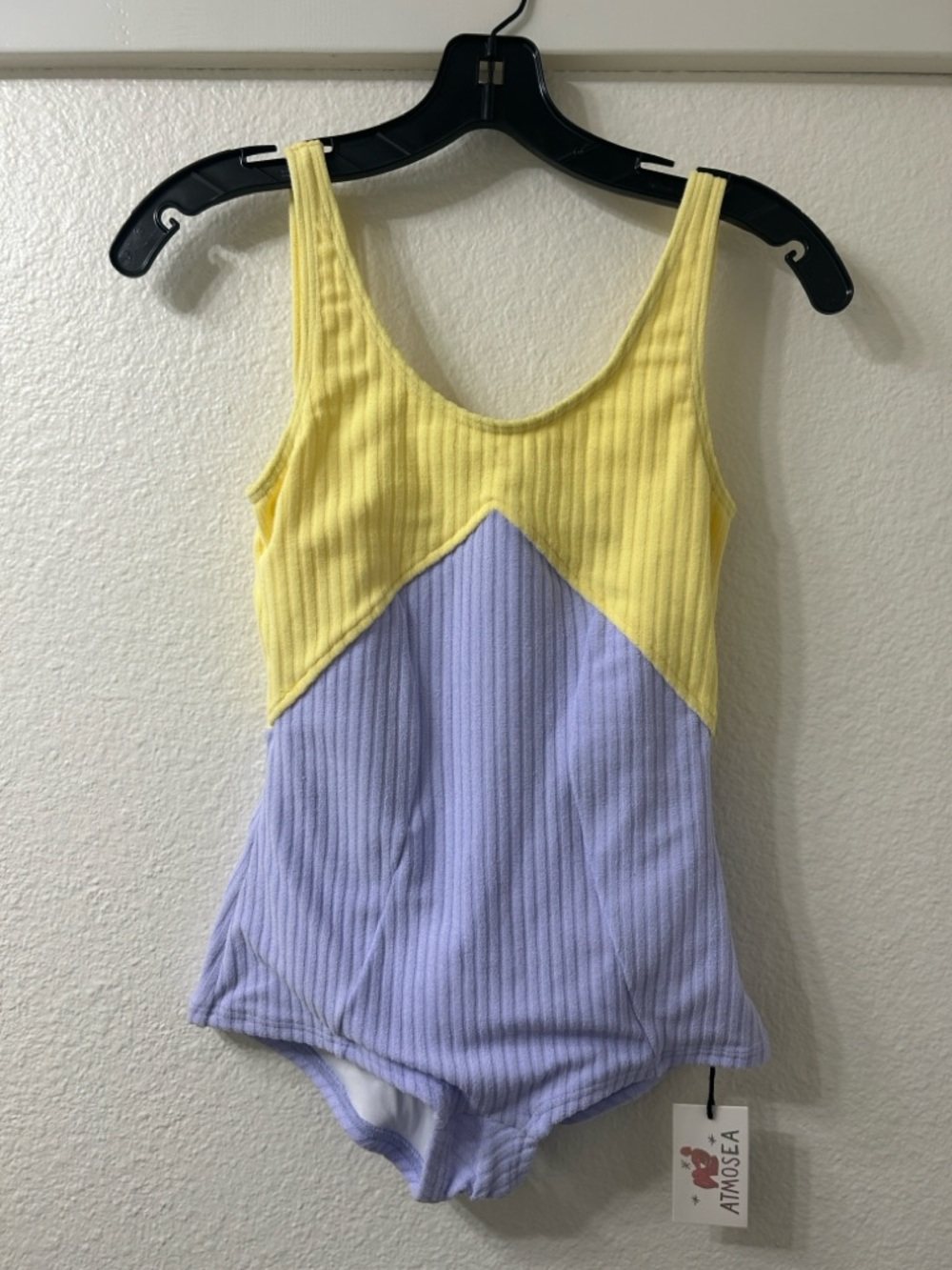Atmosea Splice Full Suit Ribbed One-Piece Swimsuit in Yellow and Lavender - Picture 2 of 8